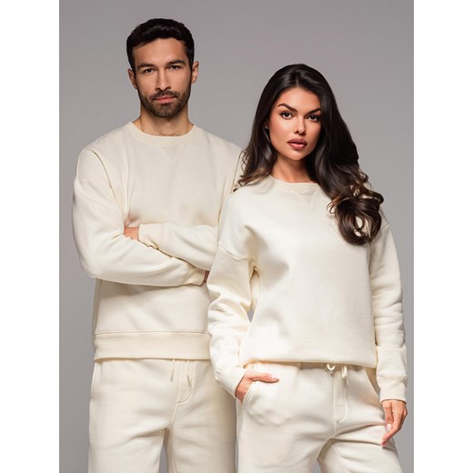 Klasyczna bluza dresowa unisex z okrągłym dekoltem – kremowa V2 OU-SNBC-0104 ze sklepu ombre w kategorii Bluzy męskie - zdjęcie 182591709