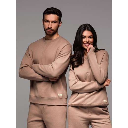 Klasyczna dresowa bluza unisex z okrągłym dekoltem – brązowa V16 OU-SNBC-0104 ze sklepu ombre w kategorii Bluzy męskie - zdjęcie 182591735