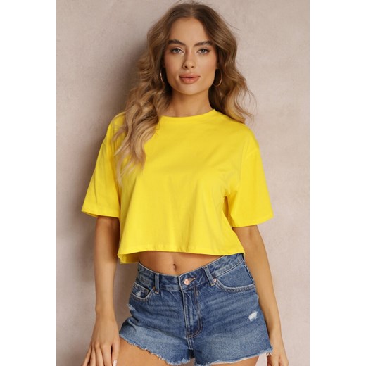 Żółty T-shirt o Fasonie Cropped Oversize Brighta ze sklepu renee.pl w kategorii Bluzki damskie - zdjęcie 182592748