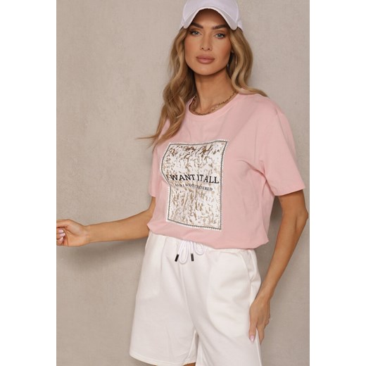 Różowy T-shirt z Bawełny z Nadrukiem Tellanis ze sklepu renee.pl w kategorii Bluzki damskie - zdjęcie 182592947