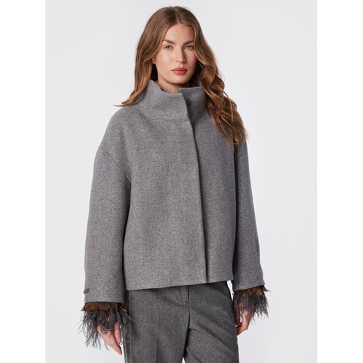 Peserico Płaszcz wełniany E21360D00A Szary Regular Fit ze sklepu MODIVO w kategorii Płaszcze damskie - zdjęcie 182594119