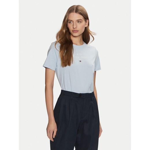 Tommy Hilfiger T-Shirt WW0WW43895 Błękitny Regular Fit ze sklepu MODIVO w kategorii Bluzki damskie - zdjęcie 182594499