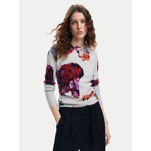 Desigual Sweter Maxflower 24WWJF53 Szary Regular Fit ze sklepu MODIVO w kategorii Swetry damskie - zdjęcie 182594566