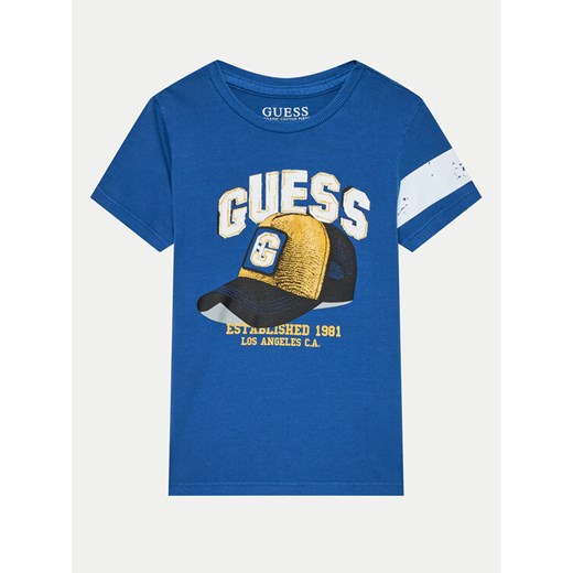 Guess T-Shirt N4YI04 K8HM4 Niebieski Regular Fit ze sklepu MODIVO w kategorii T-shirty chłopięce - zdjęcie 182594575
