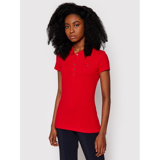 Tommy Hilfiger Polo New Chaira 1M57636661 Czerwony Slim Fit ze sklepu MODIVO w kategorii Bluzki damskie - zdjęcie 182594695