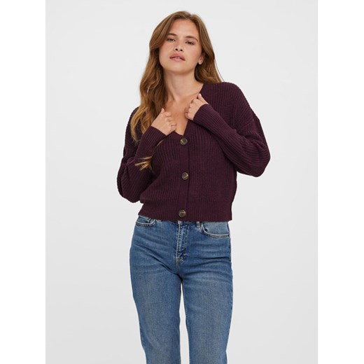 Vero Moda Kardigan Vmlea Ls V-Neck Cuff Cardigan Noos 10273853 Bordowy Regular Fit ze sklepu MODIVO w kategorii Swetry damskie - zdjęcie 182595339