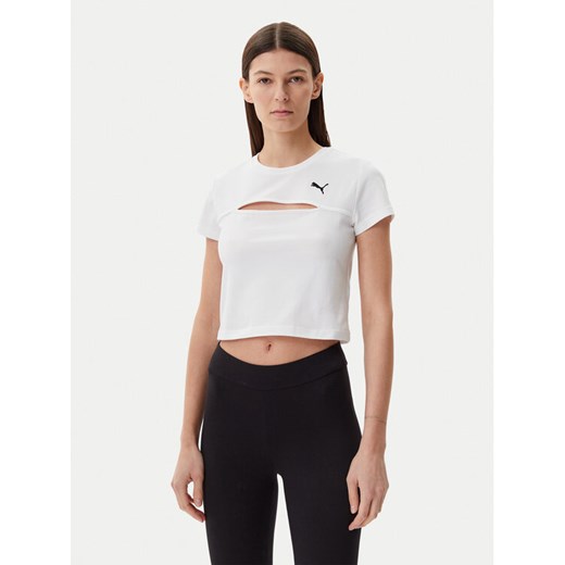 Puma T-Shirt Ess Cut-Out 631164 Biały Slim Fit ze sklepu MODIVO w kategorii Bluzki damskie - zdjęcie 182595497