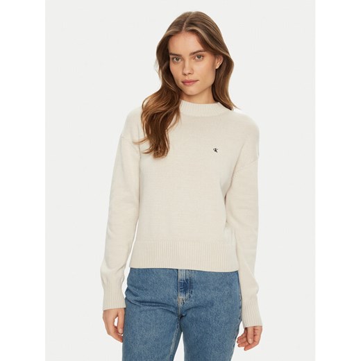 Calvin Klein Jeans Sweter Monogram J20J224802 Écru Regular Fit ze sklepu MODIVO w kategorii Swetry damskie - zdjęcie 182597397