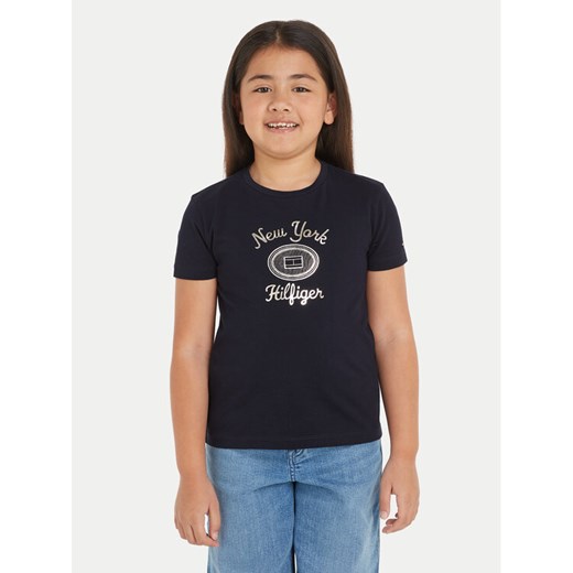 Tommy Hilfiger T-Shirt KG0KG08007 Granatowy Regular Fit ze sklepu MODIVO w kategorii Bluzki dziewczęce - zdjęcie 182597516