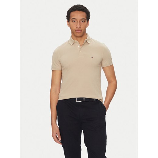 Tommy Hilfiger Polo 1985 MW0MW17771 Beżowy Slim Fit ze sklepu MODIVO w kategorii T-shirty męskie - zdjęcie 182597818