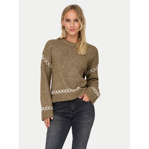 ONLY Sweter Amanda 15330089 Brązowy Regular Fit ze sklepu MODIVO w kategorii Swetry damskie - zdjęcie 182597906
