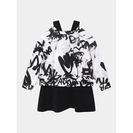 DKNY Sukienka dzianinowa D32888 D Czarny Regular Fit ze sklepu MODIVO w kategorii Sukienki dziewczęce - zdjęcie 182598045