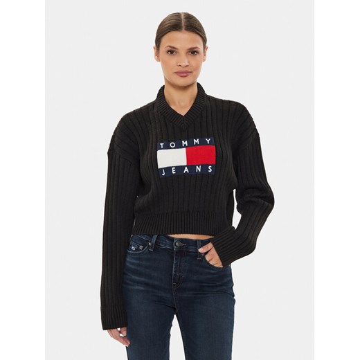 Tommy Jeans Sweter Center Flag DW0DW18528 Czarny Relaxed Fit ze sklepu MODIVO w kategorii Swetry damskie - zdjęcie 182598129