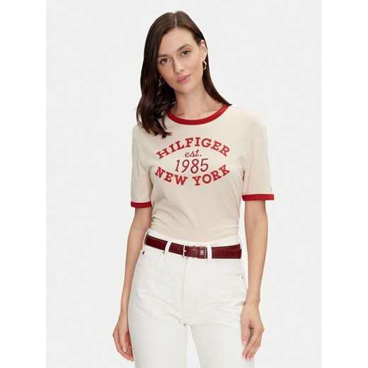 Tommy Hilfiger T-Shirt Varsity Ringer WW0WW42585 Beżowy Regular Fit ze sklepu MODIVO w kategorii Bluzki damskie - zdjęcie 182599116