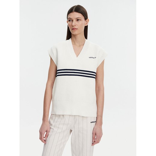 adidas Sweter 3-Stripes JJ3486 Biały Loose Fit ze sklepu MODIVO w kategorii Swetry damskie - zdjęcie 182599569