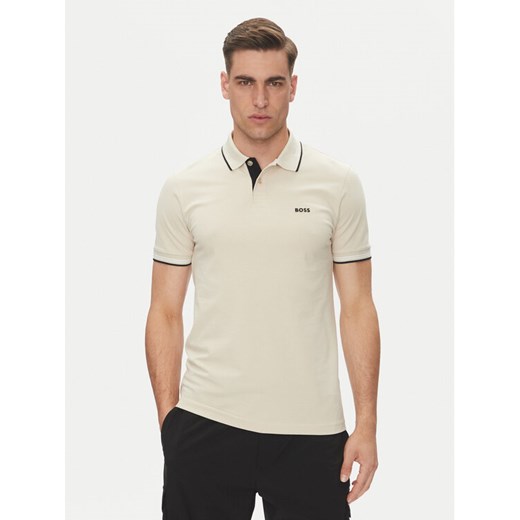 BOSS Polo Paul 50506193 Beżowy Slim Fit ze sklepu MODIVO w kategorii T-shirty męskie - zdjęcie 182600055