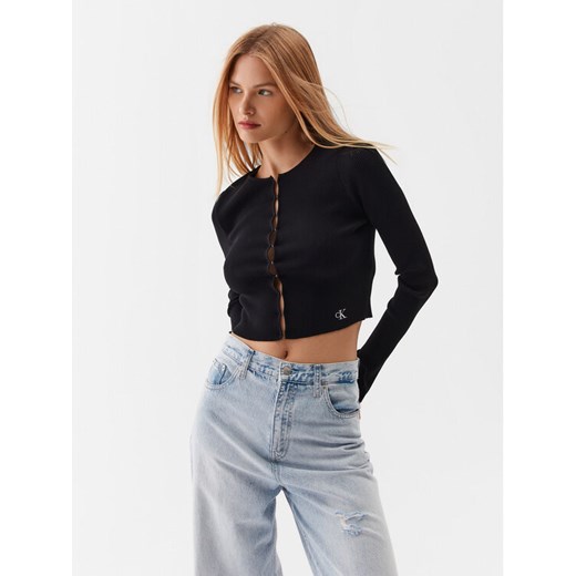 Calvin Klein Jeans Kardigan J20J221349 Czarny Slim Fit ze sklepu MODIVO w kategorii Swetry damskie - zdjęcie 182600108
