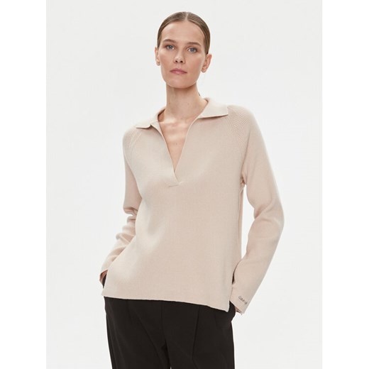 Calvin Klein Sweter Essential K20K206019 Beżowy Relaxed Fit ze sklepu MODIVO w kategorii Swetry damskie - zdjęcie 182600396