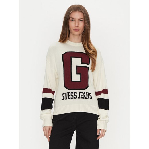 Guess Jeans Sweter W4BR11 Z3HN2 Biały Regular Fit ze sklepu MODIVO w kategorii Swetry damskie - zdjęcie 182600809