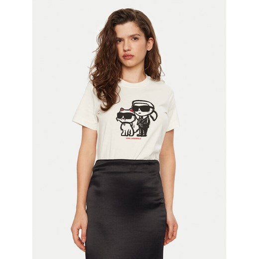 KARL LAGERFELD T-Shirt A1W17129 Écru Regular Fit ze sklepu MODIVO w kategorii Bluzki damskie - zdjęcie 182601307