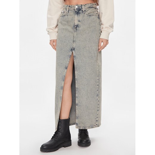 Calvin Klein Jeans Spódnica jeansowa Front Split Maxi Denim Skirt J20J222869 Niebieski Slim Fit ze sklepu MODIVO w kategorii Spódnice - zdjęcie 182601577
