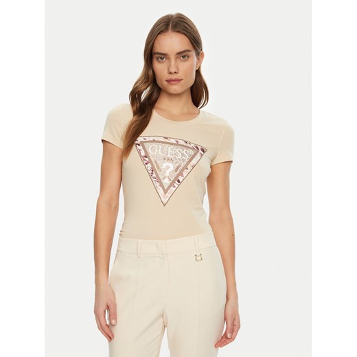 Guess T-Shirt W5RI22 J1314 Écru Regular Fit ze sklepu MODIVO w kategorii Bluzki damskie - zdjęcie 182601599