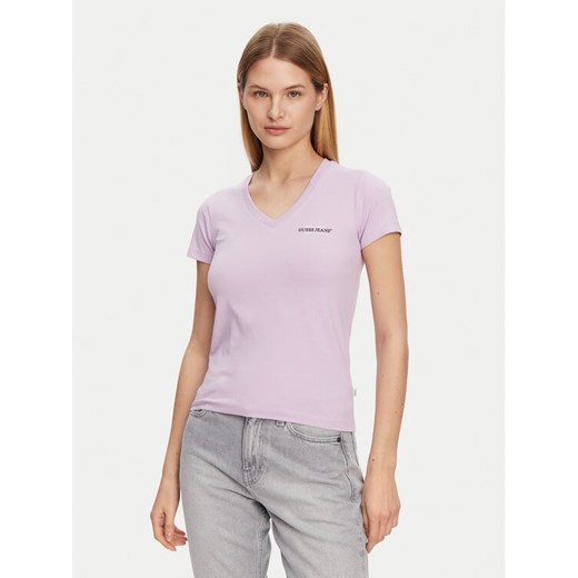 Guess Jeans T-Shirt W4YI23 J1314 Fioletowy Slim Fit ze sklepu MODIVO w kategorii Bluzki damskie - zdjęcie 182601777