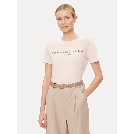 Tommy Hilfiger T-Shirt Logo WW0WW40276 Różowy Regular Fit ze sklepu MODIVO w kategorii Bluzki damskie - zdjęcie 182601837