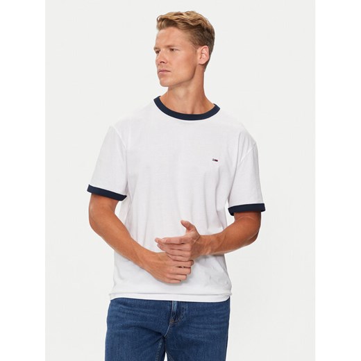 Tommy Jeans T-Shirt Flag Ringer DM0DM19730 Biały Slim Fit ze sklepu MODIVO w kategorii T-shirty męskie - zdjęcie 182603025
