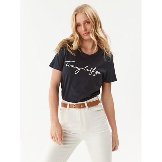 Tommy Hilfiger T-Shirt Heritage Graphic Tee WW0WW24967 Granatowy Regular Fit ze sklepu MODIVO w kategorii Bluzki damskie - zdjęcie 182603235