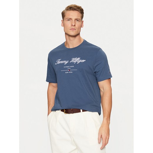 Tommy Hilfiger T-Shirt Script Logo Tee MW0MW33691 Niebieski Regular Fit ze sklepu MODIVO w kategorii T-shirty męskie - zdjęcie 182603416