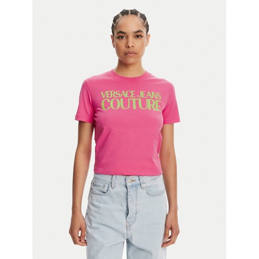 Versace Jeans Couture T-Shirt 78HAHE05 Różowy Regular Fit ze sklepu MODIVO w kategorii Bluzki damskie - zdjęcie 182603455