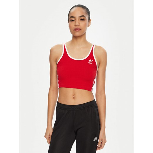 adidas Top adicolor 3-Stripes JD4615 Czerwony Slim Fit ze sklepu MODIVO w kategorii Bluzki damskie - zdjęcie 182603627