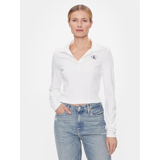 Calvin Klein Jeans Bluzka Polo Collar Milano Regular Top J20J222556 Biały Regular Fit ze sklepu MODIVO w kategorii Bluzki damskie - zdjęcie 182603746