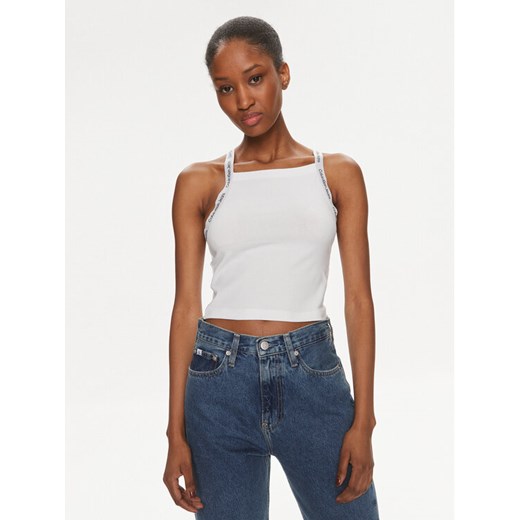 Calvin Klein Jeans Top Logo J20J223110 Biały Slim Fit ze sklepu MODIVO w kategorii Bluzki damskie - zdjęcie 182604108
