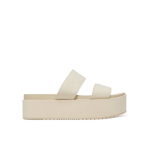Calvin Klein Jeans Klapki Flatform Sandal Webbing In YW0YW01789 Écru ze sklepu MODIVO w kategorii Klapki damskie - zdjęcie 182604608