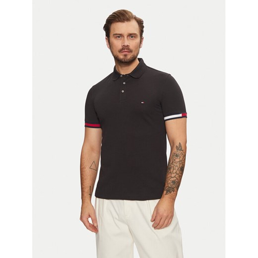 Tommy Hilfiger Polo Flag Cuff MW0MW37518 Czarny Slim Fit ze sklepu MODIVO w kategorii T-shirty męskie - zdjęcie 182604855