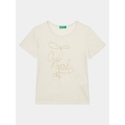United Colors Of Benetton T-Shirt 30DDC10HT Écru Regular Fit ze sklepu MODIVO w kategorii Bluzki dziewczęce - zdjęcie 182605038
