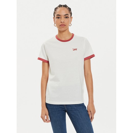 Lee T-Shirt Ringer 112355184 Biały Regular Fit ze sklepu MODIVO w kategorii Bluzki damskie - zdjęcie 182605079