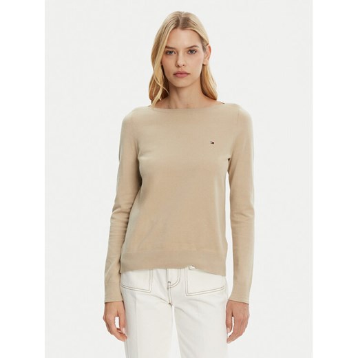 Tommy Hilfiger Sweter WW0WW40099 Beżowy Regular Fit ze sklepu MODIVO w kategorii Swetry damskie - zdjęcie 182605219