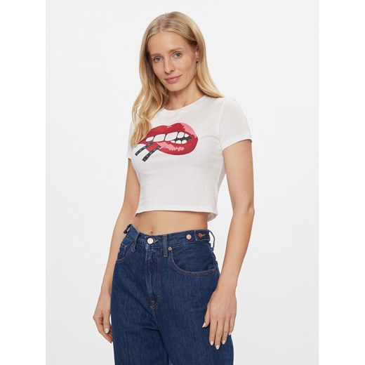 Tommy Jeans T-Shirt Lips DW0DW17373 Biały Slim Fit ze sklepu MODIVO w kategorii Bluzki damskie - zdjęcie 182605507