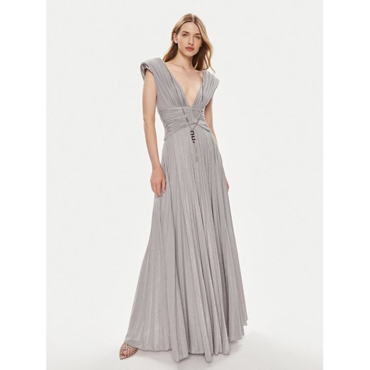 Elisabetta Franchi Sukienka wieczorowa AB-563-41E3-V790 Srebrny Regular Fit ze sklepu MODIVO w kategorii Sukienki - zdjęcie 182605585
