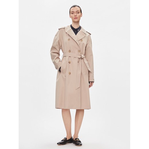 Tommy Hilfiger Trencz Cotton Classic Trench WW0WW40482 Beżowy Regular Fit ze sklepu MODIVO w kategorii Płaszcze damskie - zdjęcie 182605629