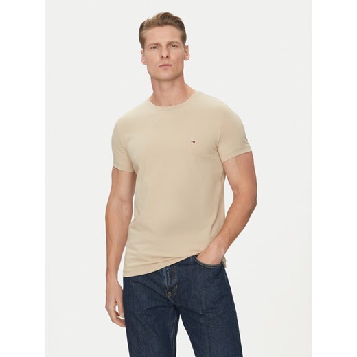 Tommy Hilfiger T-Shirt MW0MW10800 Beżowy Slim Fit ze sklepu MODIVO w kategorii T-shirty męskie - zdjęcie 182606399