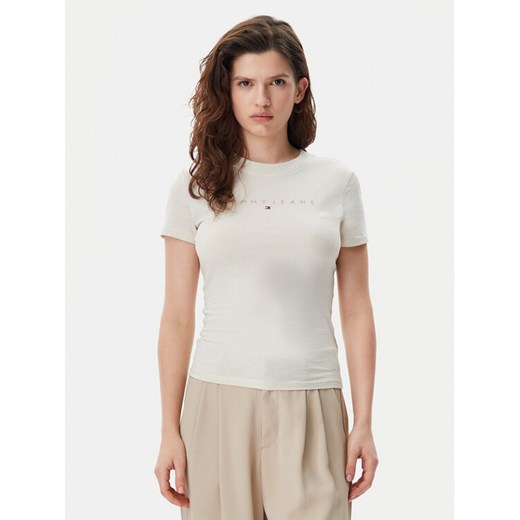 Tommy Jeans T-Shirt Tonal Linear DW0DW20315 Beżowy Slim Fit ze sklepu MODIVO w kategorii Bluzki damskie - zdjęcie 182606556