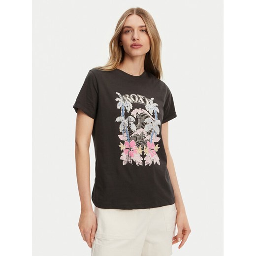 Roxy T-Shirt ERJZT05911 Szary Regular Fit ze sklepu MODIVO w kategorii Bluzki damskie - zdjęcie 182607148
