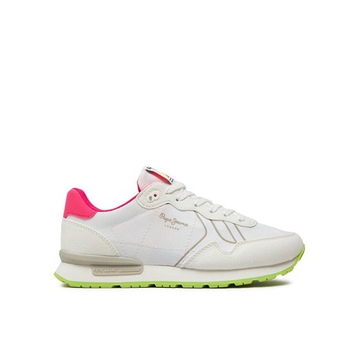 Pepe Jeans Sneakersy Brit Neon W PLS40011 Biały ze sklepu MODIVO w kategorii Buty sportowe damskie - zdjęcie 182607168