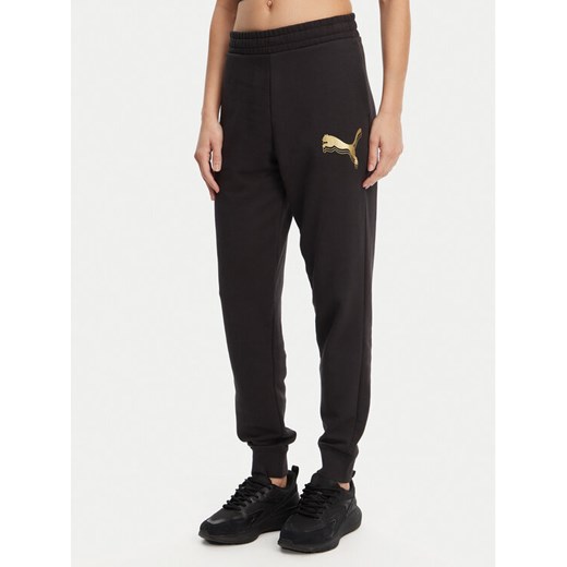 Puma Spodnie dresowe Ess Metallic 684999 Czarny Regular Fit ze sklepu MODIVO w kategorii Spodnie damskie - zdjęcie 182607616