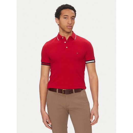 Tommy Hilfiger Polo Flag Cuff MW0MW38458 Czerwony Slim Fit ze sklepu MODIVO w kategorii T-shirty męskie - zdjęcie 182608185
