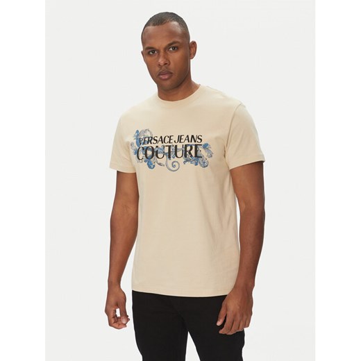 Versace Jeans Couture T-Shirt 78GAHC05 Beżowy Regular Fit ze sklepu MODIVO w kategorii T-shirty męskie - zdjęcie 182608218